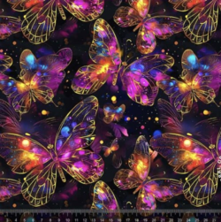 Jersey stof - Print med Shiny Guld Sommerfugle