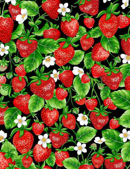 STRAWBERRIES AND BLOOMS ON VINES