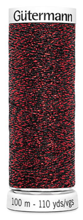 Gütermann Sparkly - polyester sytråd med metaleffekt.  - 100 m  - sort/rød