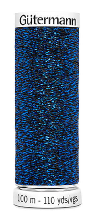 Gütermann Sparkly - polyester sytråd med metaleffekt.  - 100 m  - sort/blå