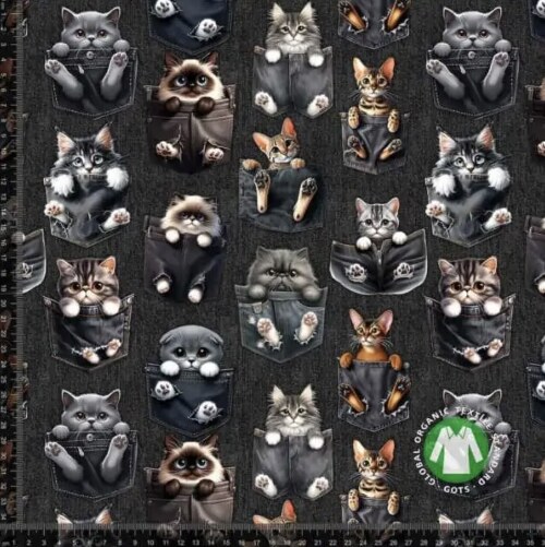 Jersey stof - Print med Lomme Katte