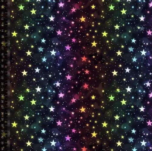 Jersey stof - Print med farverige stjerner