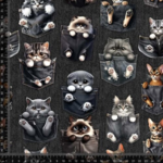 Jersey stof - Print med Lomme Katte